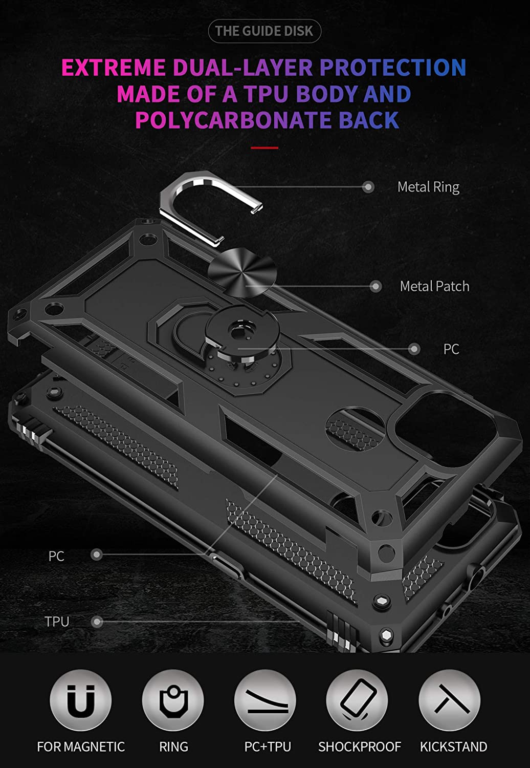 Protectores para celular  para Motorola  MOTO G9 Power Funda reforzada con anillo v2 Negro